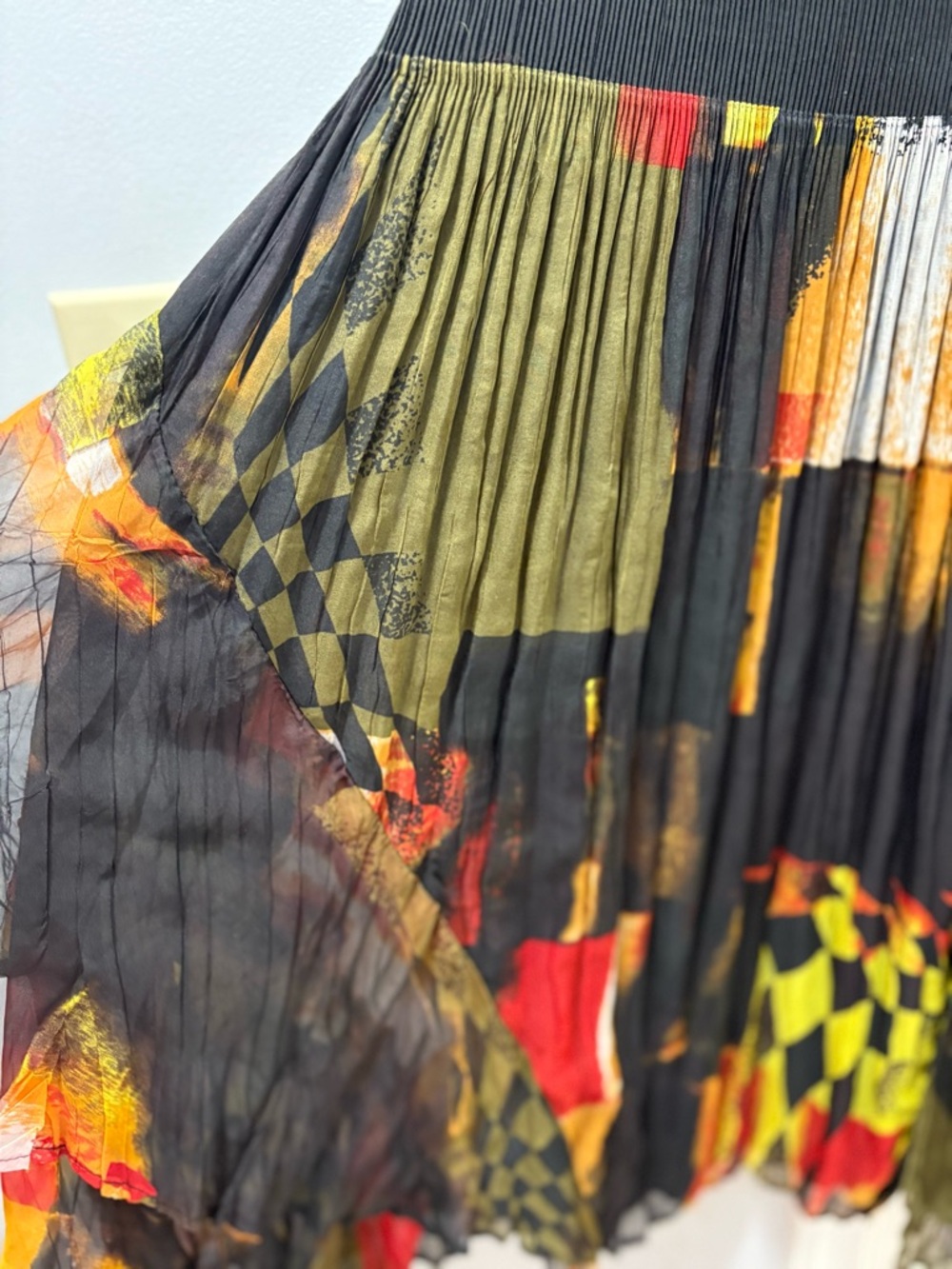 Unbranded Isse Miyake Style Black Pleated Cap-Sleeve Dress Abstract Print Dress - Picture 9 of 16